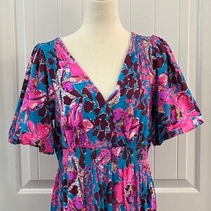 Lilly Pulitzer Holloway Elbow-Sleeve Midi Dress in Blue Rhapsody Orchid You Not